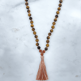 Matte Tiger Eye And Rudraksha Mala