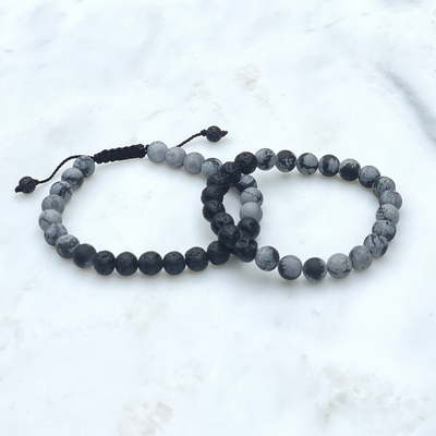 Lava Rock and Snowflake Obsidian Bracelet powerful stone for stimulating spiritual growth