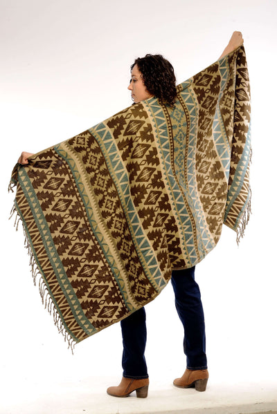 Woman wearing aztec Manali Scarf, airy and lightweight, versatile scarves